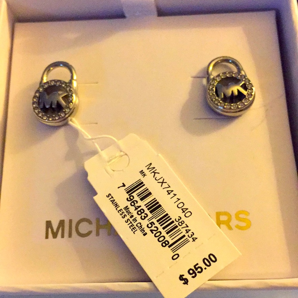 Michael Kors silver padlock stud earrings
